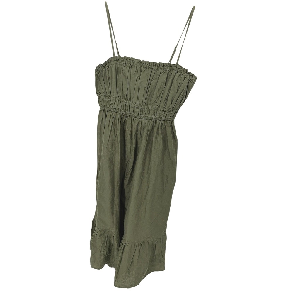 Dizzy Lizzy Midi‎ Dress Women Large Green Smocked Cotton Ruffle Spaghetti Strap
